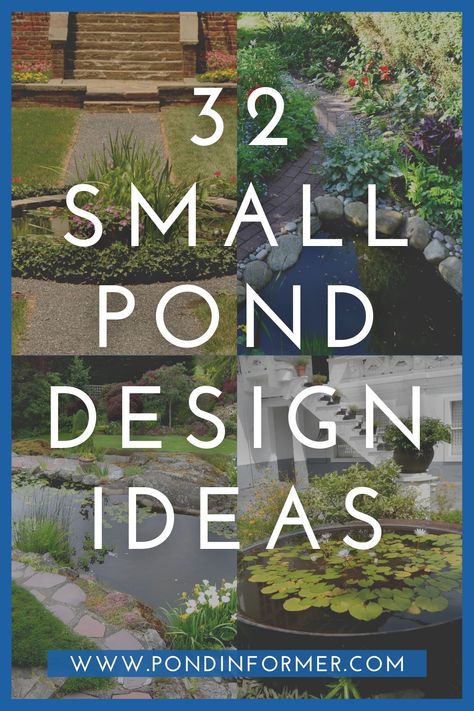 Visual guide to 32 different design ideas for small ponds, with waterfalls, plants, and more! Gardening, Small Backyard Ponds, Backyard Water Feature Diy, Small Garden Ponds, Backyard Water Feature, Back Yard Pond Ideas, Water Features In The Garden, Outdoor Water Feature, Small Backyard Gardens