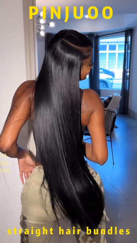 Straight bundles human hair--PINJUOO Protective Hairstyles Braids, Wig Hairstyles, Sew In Straight Hair, Long Weave Hairstyles, Straight Hairstyles, Tape In Extensions, Thick Hair Styles, Straight Weave Hairstyles, Natural Hair Styles