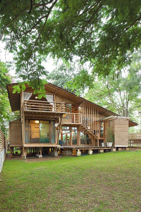 A Bamboo House Embraced by Nature House Plans, House Design, Hut House, Rest House, Bamboo House Design, House Built, Bamboo House, Tiny House, House In The Woods