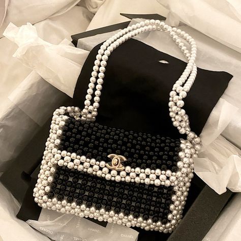 Brand new Chanel 2022 summer evening bag night pearl collectible item Evening Bags, Chanel Handbags, Bijoux, Chanel, Chanel Bag, Pearl Bag, Channel Bags, Bags Designer, Bag Accessories