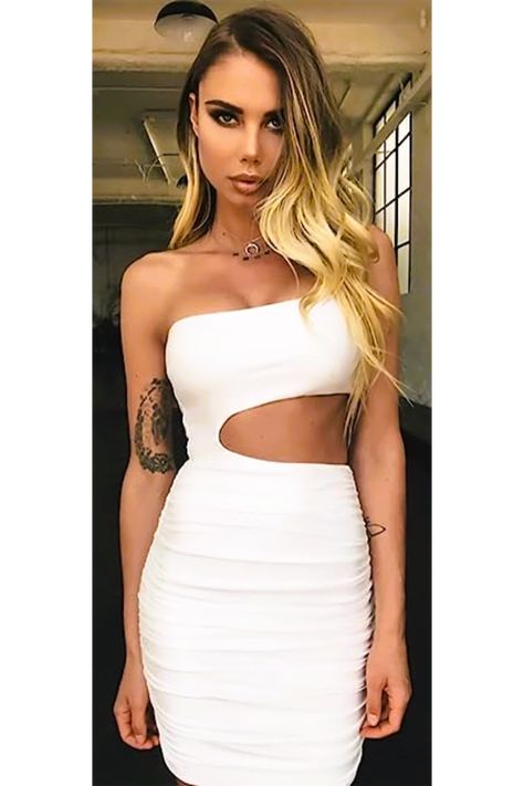 Womens Sexy 1 Shoulder Sleeveless Ruched Club Dress Bodycon Cut Out Mini Dress #fashion #style #inspiration #affordable #cheap #occasion #evening #holiday #outfit #affiliate Homecoming Dresses, Bodycon Dress Homecoming, Hip Dress, Womens Dresses, Bodycon, Dresses Xxs, Party Dresses For Women, Mini Dress, One Shoulder