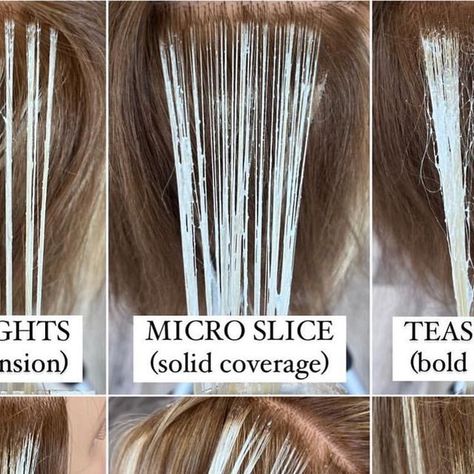 Hairbrained on Instagram: "They say it’s the same but it isn’t the same! Keeping us on track, @hairbychrissydanielle THANK YOU! ・・・ THE BLONDING BIBLE 👉🏼 6 ways to foil‼️👇🏼 (swipe for a visual!) 👉🏼 BABY LIGHTS - for the softest blend 👉🏼 MICRO SLICES - for a solid, yet soft blend 👉🏼 TEASY LIGHTS - for dimension and softness 👉🏼 BALAYAGE IN FOIL - for soft, yet bold dimension 👉🏼 DIAGONAL WEAVES - for ribbon like dimension 👉🏼 TEASY TIP OUTS - for bright pops through the e## ⚠️ PRO TI Bonito, Instagram, Balayage, Light Hair, Color Melting Hair, Vivid Hair Color, Bright Blonde, Hair Hacks, Babylights Blonde