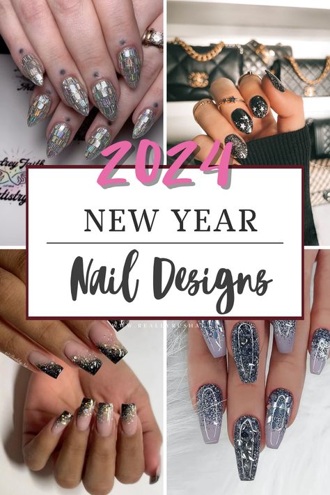 30+ New Years Nails Designs to Ring in 2024 - ReallyRushai New Years Eve Nails, New Years Nail Designs, New Years Nail Art, Birthday Nail Designs, Gold Glitter Nails, Glittery Nails, January Nail Designs, Sparkly Nail Designs, Luxury Nails
