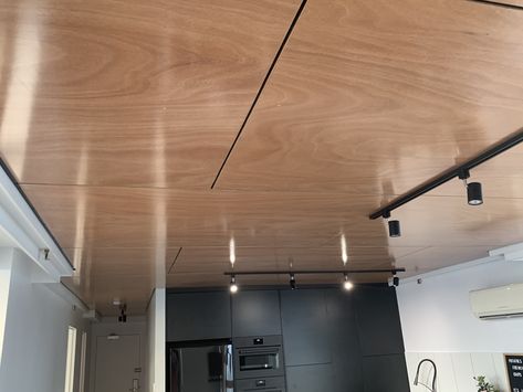 Marine grade plywood was used here to convert a run down apartment into something beautiful. Design, Plywood Ceiling, Plywood Walls, Timber Feature Wall, Plywood Kitchen, Wood Ceilings, Ceiling Design, Ceiling Ideas, Marine Grade Plywood