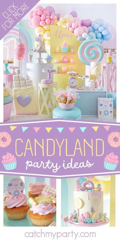 Diy, Candy Land Birthday Party Ideas, Candy Land Birthday Party, Candy Theme Birthday Party, Candyland Party, Candy Themed Party, Candy Land Birthday, Candyland Birthday, Pastel Themed Birthday Party Decorations