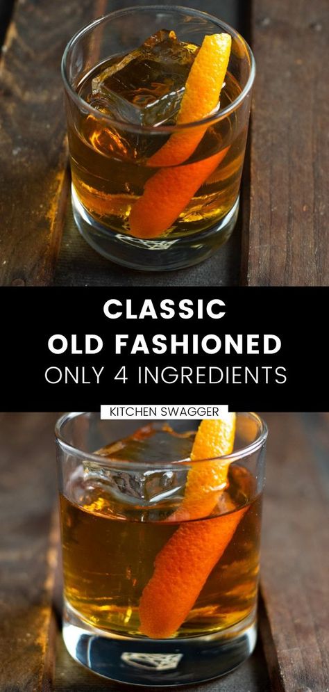 An authentic Old Fashioned cocktail only has 4 simple ingredients--but most restaurants get it wrong! Here's how to make the perfect Old Fashioned with bourbon, bitters, simple syrup (sugar cube), and an orange peel. Make the classic drink the right way. Old Fashion Drink Recipe, Old Fashioned Drink, Old Fashioned Cocktail, Old Fashion Cocktail Recipe, Bourbon Drinks Recipes, Bourbon Drinks, Whiskey Drinks, Liquor Recipes, Cocktail Drinks Recipes