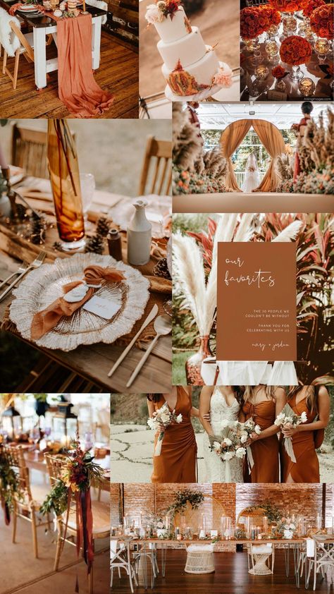 This burnt orange color wedding scheme is perfect for a fall wedding! Wedding Colours, Wedding, Weeding, Engagements, Engagement, Mariage, Boda, Beige Wedding, Bodas