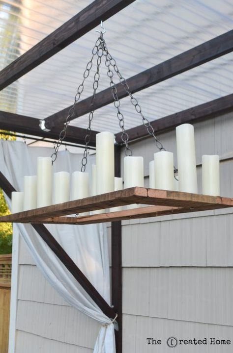 10 DIY Wireless Outdoor Chandelier Just Like Restoration Hardware, By The Creative Home Featured On @Remodelaholic Exterior, Restoration Hardware, Outdoor, Outdoor Chandelier, Diy Outdoor Lighting, Remodelaholic Diy, Outdoor Remodel, Farmhouse Outdoor Lighting, Diy Chandelier