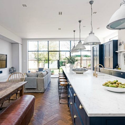 These are the most gorgeous blue kitchen ideas for any design style! https://ablissfulnest.com  #kitchen #kitchendesignideas #kitchencabinets #kitchendecor #kitcheninspiration #blue #navy #bluekitchen #navykitchen Interior, Kitchen Interior, Kitchen Diner Extension, Kitchen Island, Kitchen Diner, Kitchen Remodel, Kitchen Dining Living, Kitchen Design, Kitchen Living