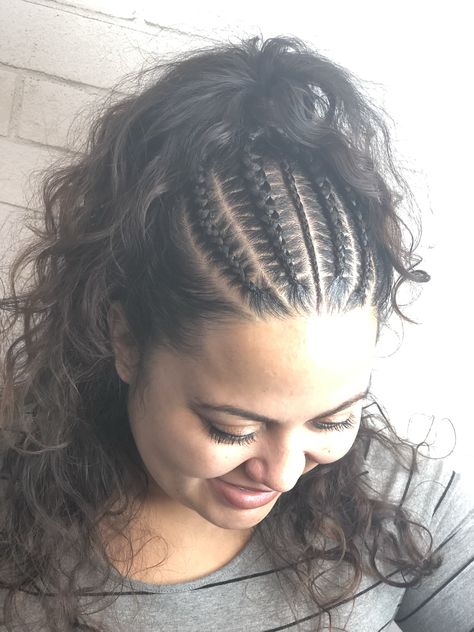 Braided Hairstyles, Braided Half Up Half Down Hair, Braided Half Up, Braided Hairstyles For Black Women Cornrows, Braids In The Front Natural Hair, Half Braided Hairstyles, Braids With Curls, Braid Half Up Half Down, Half Braided Hair