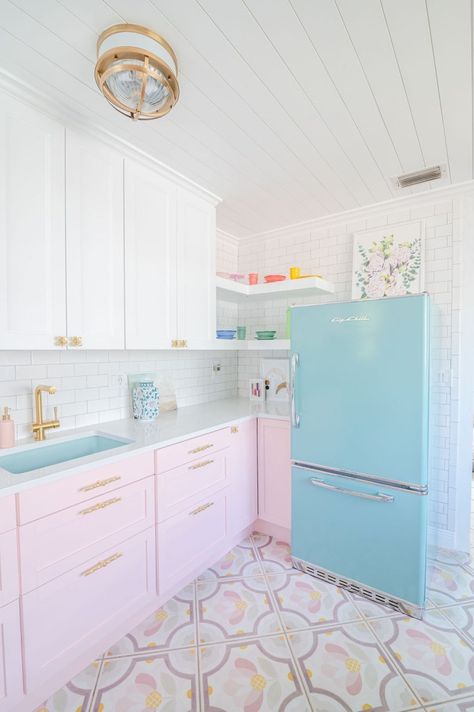 Interior, Home, Layout, Inspiration, Home Décor, Pink Kitchen Decor, Pink Cabinets, Kitchen Decor, Mint Kitchen