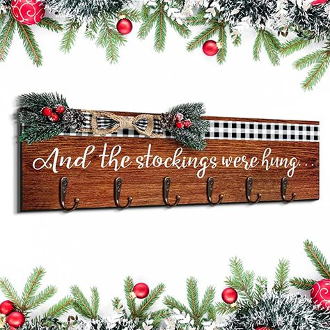 Amazon.com: Christmas Stocking Holder with 6 Hangers The Stockings were Hung Wooden Sign Xmas Wall Hanging Sign Wall Mount Hook Holder Decorative Mantel Sign Wood Stocking Hanger for Mantle (Black and White) : Home & Kitchen