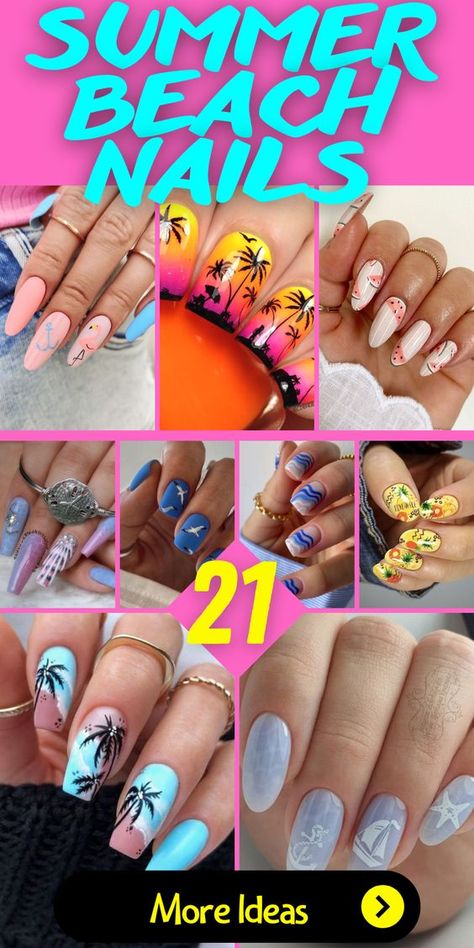 Outfits, Manicures, Bali, Tropical Nail Art The Beach, Beach Themed Nails, Vacation Nail Designs, Summer Beach Nails, Tropical Nail Designs, Beach Nail Designs