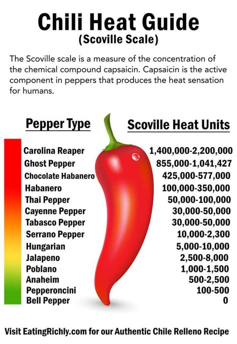 Scoville Scale Chart Chili Heat Guide Bruschetta, Chilis, Enchiladas, Tabasco Pepper, Hot Pepper Chart, Mexican Cooking, Chili Recipes, Habanero Chili, Authentic Chile Relleno Recipe