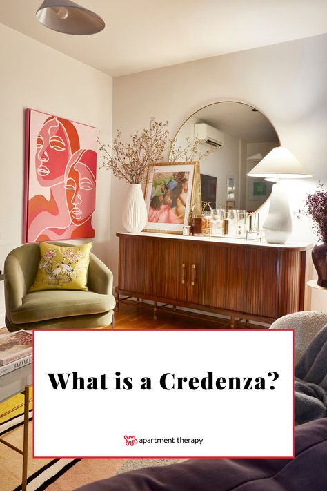 Find out everything you need to know about what a credenza is, including how it’s different from a buffet or sideboard. Art, Decoration, Sideboard, Dining Room Credenza, Sideboards Living Room Inspiration, Sideboards Living Room, Mid Century Sideboard, Credenza Styling, Mcm Dining Room