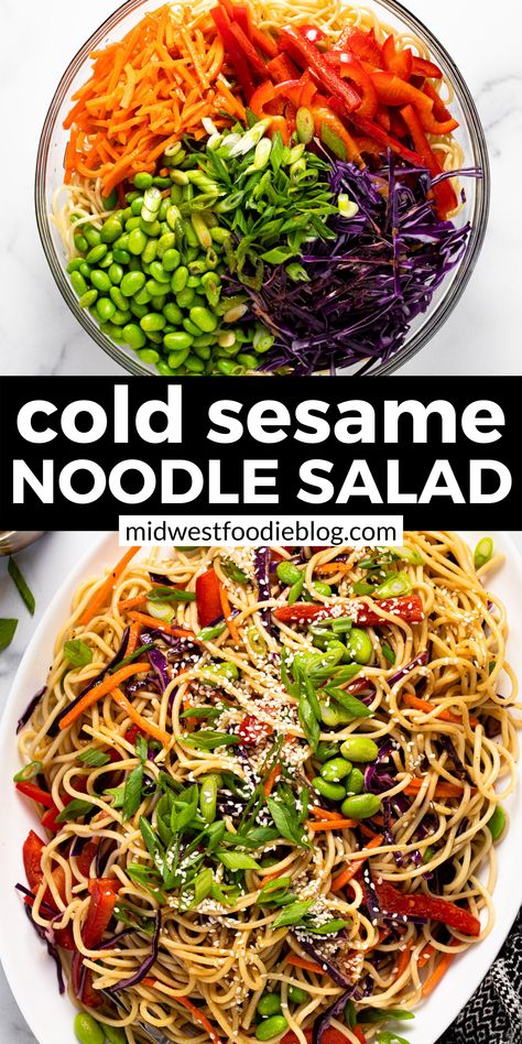 Two photos of cold sesame noodles Essen, Vegan Sesame Noodles, Noodle Salad Recipes, Noodle Salad Cold, Cold Noodle Salad, Sesame Noodle Salad, Noodle Salad, Healthy Lunch, Noodle Dishes