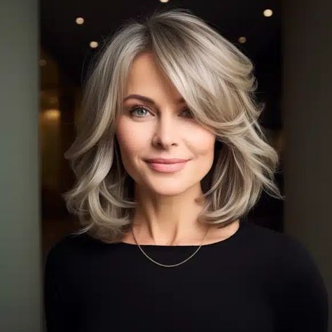 35 Flattering Hairstyles for Women Over 50 with Bangs Medium Length Hair Cuts, Haircuts For Medium Length Hair, Hair Cuts For Over 50, Medium Length Hair Styles, Womens Haircuts Medium With Bangs, Haircuts For Medium Hair, Medium Hair Styles For Women, Medium Hair Cuts, Hair Styles For Women Over 50