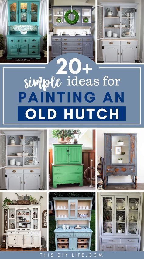 Repurposed Furniture, Vintage, Furniture Redo, Interior, Inspiration, Upcycling, Old Hutch Makeover Ideas, Hutch Top Repurposed Ideas, Hutch Makeover