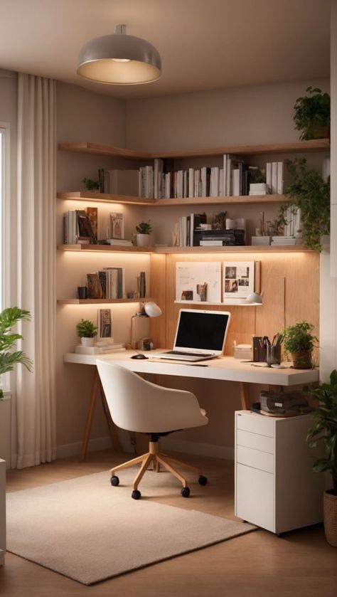 Home Office, Office Spare Bedroom Combo, Home Office For Two People, Loft Office Ideas Upstairs, Home Office With Two Desks, Small Office Space In Bedroom, Office And Bedroom Combo Small Spaces, Small Home Office Ideas For Women, Home Office Two Desks