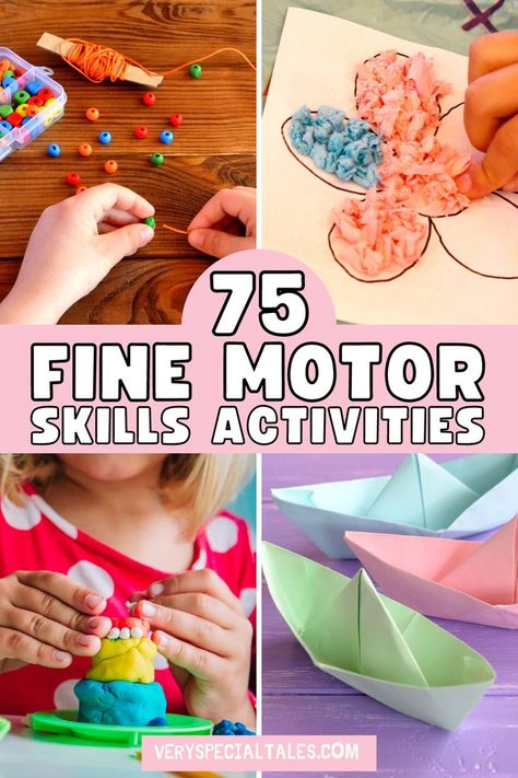 examples of fine motor skills activities like playing with play dough, threading beads, origami or paper crafts Activities For Kids, Ideas, Pre K, Fine Motor Activities For Kids, Fine Motor Skill Activities, Fine Motor Skills Development, Fine Motor Preschool Activities, Fine Motor Activity, Motor Skills Activities