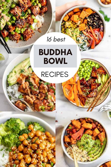These are the best buddha bowl recipes! These vegan buddha bowl recipes are easy to make, gluten free, healthy and perfect for meal prep. These buddha bowls are loaded with veggies, dressing, quinoa, and chickpeas. Avocado, Lunches, Quinoa, Healthy Recipes, Veggie Buddha Bowl, Vegan Buddha Bowls, Vegan Buddha Bowl, Veggie Rice Bowl, Veggie Bowls Healthy