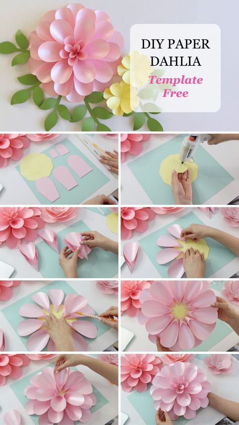 Origami, Paper Flowers, Free Paper Flower Templates, Paper Flower Patterns, Large Paper Flower Template, Paper Dahlia, Paper Flowers Craft, How To Make Paper Flowers, Paper Flower Crafts