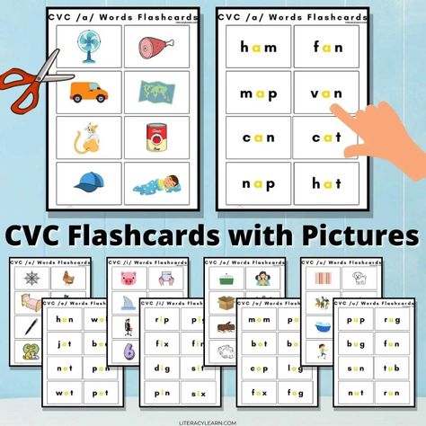 CVC Word Flashcards with Pictures - Free Printables - Literacy Learn Ideas, Pre K, Phonics, Phonics Cvc, Cvc Words Kindergarten, Cvc Word Activities, Cvc Worksheets, Phonics Kindergarten, Cvc Word Families