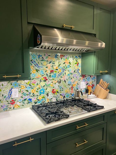 Floral Mosaic Kitchen Backsplash|Designer Glass Mosaics Diy, Kitchen Backsplash, Craftsman, Inspiration, Ideas, Mosaic Kitchen Backsplash, Ceramic Tile Backsplash, Mosaic Backsplash, Colourful Kitchen Tiles