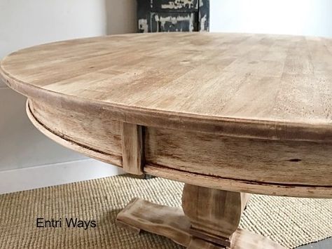 Re-Creating a Naturally-Aged Finish | Entri Ways Tables, Natural Wood Table, Wood Dining Table, Stained Table, Dining Room Tables, Refinishing Wood Tables, Distressed Table, Wood Pedestal, Dining Table Makeover