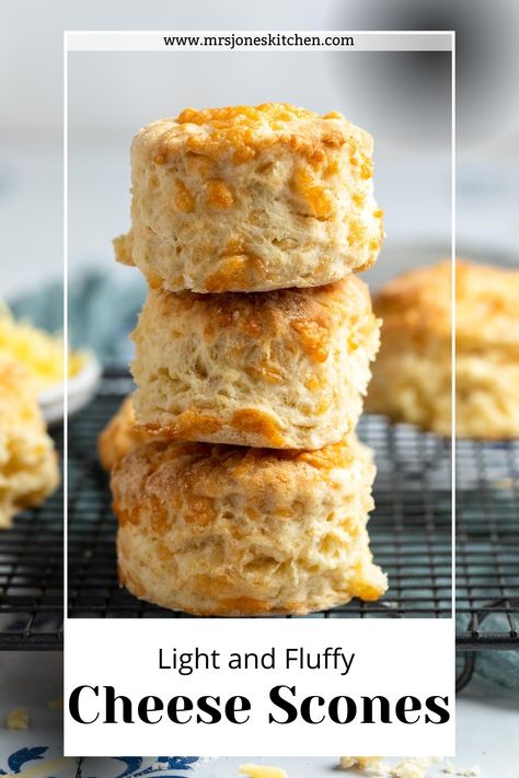 These light and fluffy cheese scones are an eggless scone recipe, and made with basic, budget friendly ingredients. These easy cheese scones freeze really well too. Cheese, Foods, Recipes, Scones, Cuisine, Food, Canapés, Yummy Food, Affordable Food