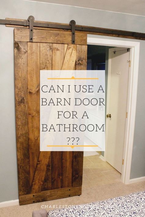 Can I use a barn door for a bathroom? Everything you need to know about barn doors and whether they will work in your space. #charlestoncrafted #barndoor #barndoors #bathroom #diy Garages, Industrial, Sliding Barn Door Bathroom, Sliding Barn Door Lock, Sliding Barn Door, Barn Door For Bathroom, Barn Door To Bathroom, Bathroom Barn Door Ideas Master Bath, Bathroom Barn Door Ideas