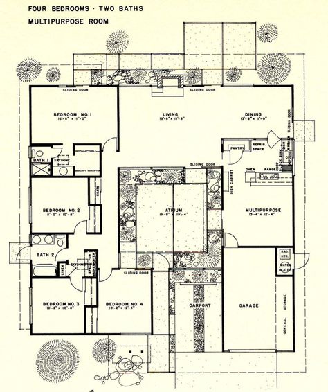 . Eichler Homes Floor Plans, Eichler House Plans, Australian House Plans, Atrium House, Mcm House, Eichler Homes, Vintage House Plans, House Blueprints, Mid Century Modern Decor
