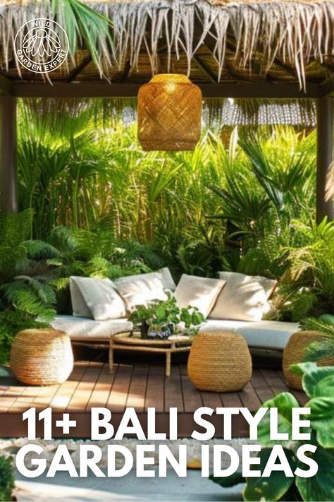 Imagine your own Bali-style haven – a lush oasis where vibrant flowers bloom and hidden paths lead to tranquillity. Explore our Bali style garden ideas and uncover the key elements to include. Follow these simple steps, and soon you’ll have your own island-inspired escape, bringing the beauty of Bali to your own garden. Small Tropical Gardens, Tropical Patio, Tropical Garden Design, Tropical Backyard Landscaping, Outdoor Zen Garden, Tropical Backyard, Backyard Oasis, Asian Garden Backyard, Rooftop Patio Design