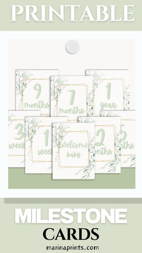 Printable milestone cards. Perfect for baby milestone photos. You can easily take monthly baby pictures. Milestone Baby Cards is here to help you document and celebrate all those special milestones in your little one’s life. 16 Printable cards.