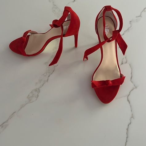 Excellent Used Condition! Australian Brand, Wittner. Gorgeous Red Suede Ankle Tie Sandals With 4.5” Heel.