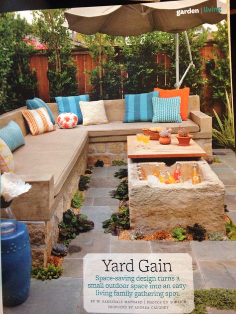 Hidden cooler Design, Backyard Decor, Outdoor Patio, Backyard Patio, Outdoor Decor, Outdoor Seating Areas, Garden Living, Backyard Spaces, Small Outdoor Spaces