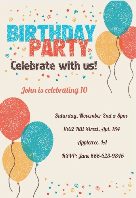 17 Free Printable Birthday Invitations You Can Print: Celebrate With Us Birthday Invitation Template from Greetings Island Birthday Invitations Kids, 2nd Birthday Invitations, Birthday Party Invitation Templates, Birthday Party Invitations Printable, First Birthday Invitations, Birthday Invitations, Birthday Party Invitations, Birthday Invitation Message, Birthday Invitation Templates