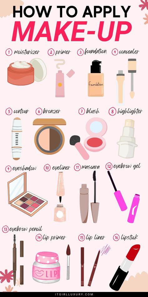 how to apply makeup step by step | how to apply makeup for beginners | how to apply makeup by skin tone range | how to apply makeup for over 50 | how to apply makeup over 40 | how to apply makeup in order Glow, Makeup In Order How To Apply, How To Apply Concealer, How To Apply Makeup, How To Apply Foundation, How To Apply Mascara, Makeup In Order, Makeup Help, Makeup Masterclass