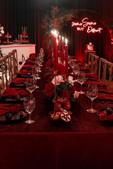 Red is the ultimate cure for sadness. Red Wedding, Red Wedding Theme, Red Party Decorations, Dark Wedding Theme, Red Party, Red Party Themes, Red Party Ideas, Crimson Wedding, Dark Wedding