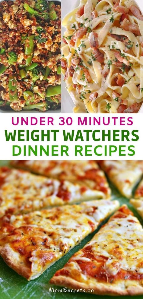 These are the best weight watchers dinner recipes and all of them takes less than 30 minutes to be on your table. #weightwatchers #weightwatchersdinners Pizzas, Healthy Recipes, Clean Eating Snacks, Weight Watchers Meals Dinner, Weight Watchers Meal Plans, Weight Watchers Dinner Recipes, Weight Watcher Dinners, Weight Watchers Meals, Weightwatchers Recipes