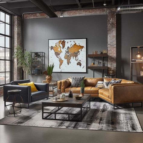 3+ Secrets to the Perfect Cozy Industrial Living Room Setup • 333+ Images • [ArtFacade] Industrial, Studio, Inspiration, Industrial Style Living Room, Cozy Industrial Living Room, Industrial Living Room Design, Industrial Apartment Living Room, Industrial Livingroom, Small Industrial Living Room