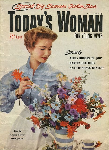 The beautiful, vibrant flower filled cover of the August 1953 edition Today's Woman magazine ("for young wives"). #vintage #1950s #magazine #homemaker #housewife #woman #flowers Illustrators, Vintage Photos, Retro, Retro Vintage, Vintage Ads, Inspiration, 1950s, Vintage, Vintage Housewife