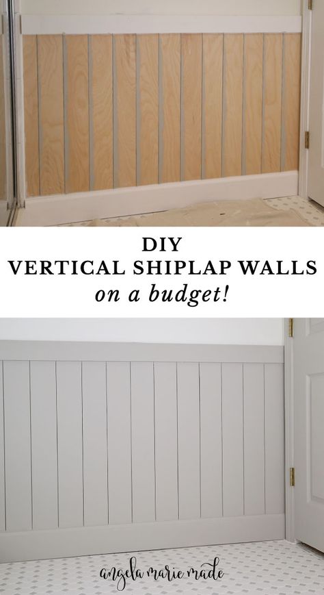 Learn how to install vertical shiplap on your wall! This method for vertical shiplap walls is cheap and easy! DIY vertical shiplap is perfect for adding character to a space! We used a vertical shiplap half wall for our bathroom makeover! Home Décor, Installing Shiplap, Shiplap Paneling, Shiplap Diy, Shiplap Wall Diy, Shiplap Boards, Shiplap Half Bath, Half Wall Shiplap Bathroom, Shiplap In Bathroom