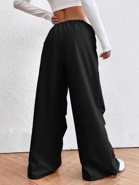 SHEIN EZwear Drawstring Waist Parachute Pants | SHEIN ASIA Thighs, Casual, Fashion, Trousers, Stylish, Asia, Trendy, Style, Sophisticated