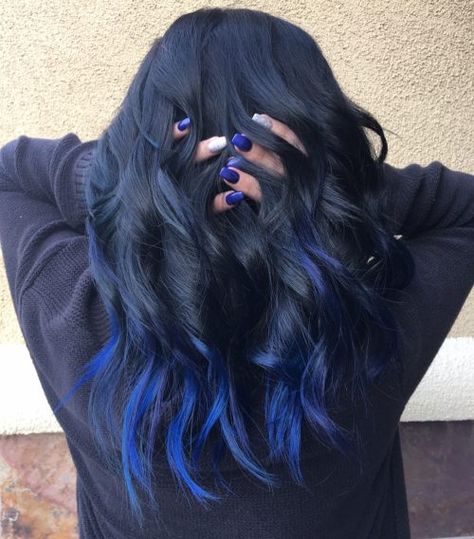 16 Stunning Midnight Blue Hair Colors to See in 2020 Balayage, Dyed Hair, Hair Styles, Hidden Hair Color, Hair Color For Black Hair, Blue Hair Highlights, Dyed Hair Blue, Hair Looks, Hair Color Streaks