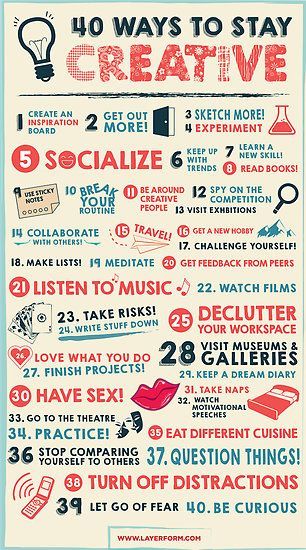 Buy '40 Ways to Stay Creative Poster' by Layerform as a Poster Design, Motivation, Inspiration, Michigan, Daily Routine Planner, Routine Planner, New Hobbies, Positive Habits, Daily Affirmations