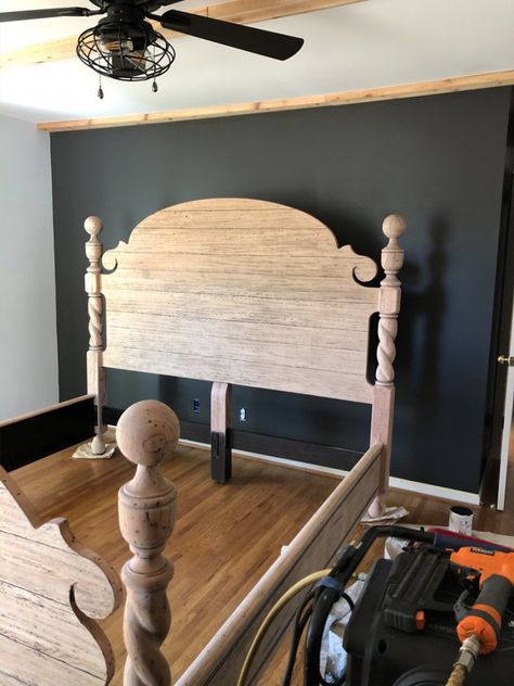 Sanding Our Bed: 7 Tips for a Successful Refinishing Project | Noting Grace Furniture Refinishing, Refinished Headboard, Sanding, Headboard Makeover, Wood Bed Frame, Bed Makeover, Wood Headboard, Refinished Furniture, Painted Bed Frames
