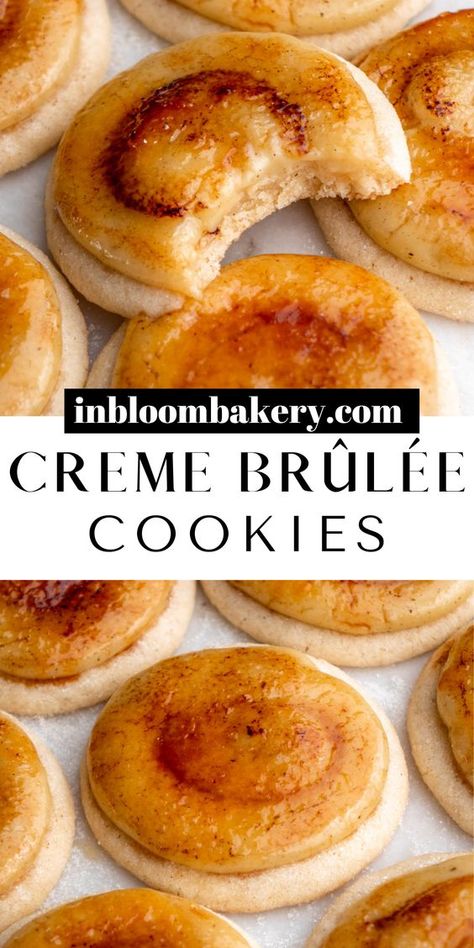 These are the best creme brûlée cookies! They are chewy, buttery, soft sugar cookies with rich and creamy vanilla pastry cream topped with caramelized sugar. Amazing Recipes Dinner, Thanksgiving Baking Ideas, Good Cookie Recipes, Best Deserts, Yummy Cookie Recipes, Great American Cookie Recipe, Dinner Ifeas, Simple Cookie Recipe, Christmas Cookie Recipes