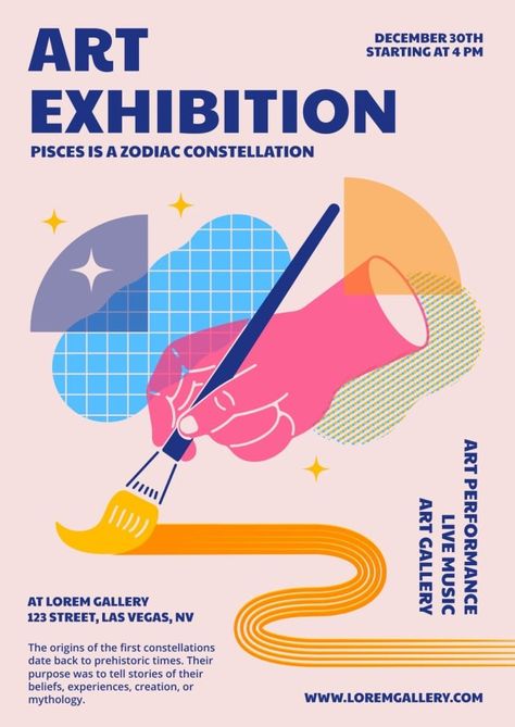 Hand-drawn Cool Art Exhibition Poster Graphic Design Posters, Design, Art Exhibition Posters, Art Class Posters, Exhibition Poster, Poster Design Inspiration, Poster Art, Poster Design, Art Event
