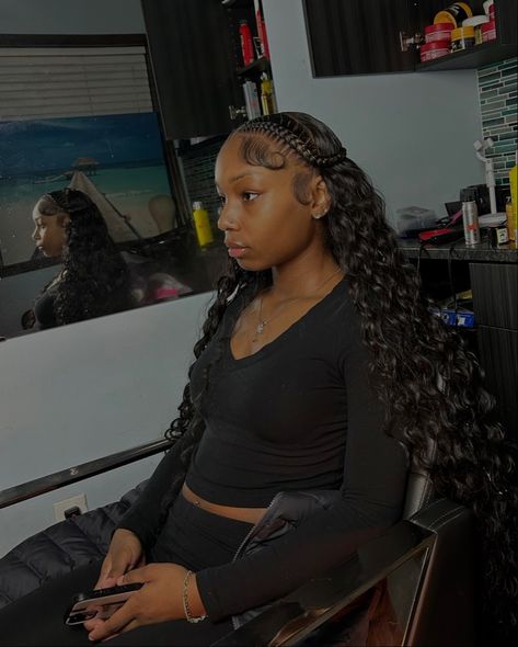 Sew Ins, Two Braids With Sew In Weave, Half Braids Half Sew In Weave, Half Sew In Half Braids, Sew In Hairstyles, Sew In Braids, 2 Braids With Quick Weave, Sew In Weave, Sew In Extensions
